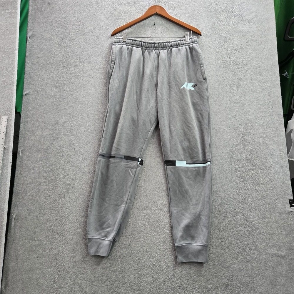 Nike Men Activewear Pants L Gray Geo Metric Jogger Fleece 28" Inseam